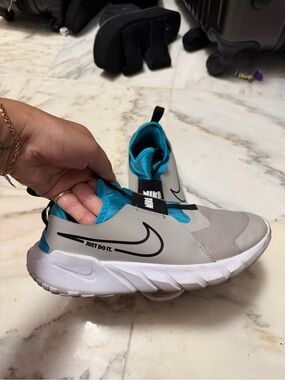 Nike Kids Gray & Teal Slip-On Sneakers with Black Swoosh